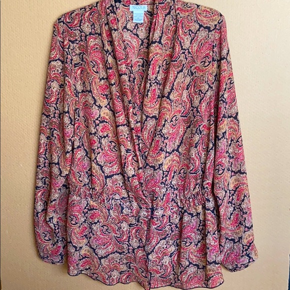 NICOLA Tops - Nicola Draped V-Neckline, Long Sleeve Blouse XL